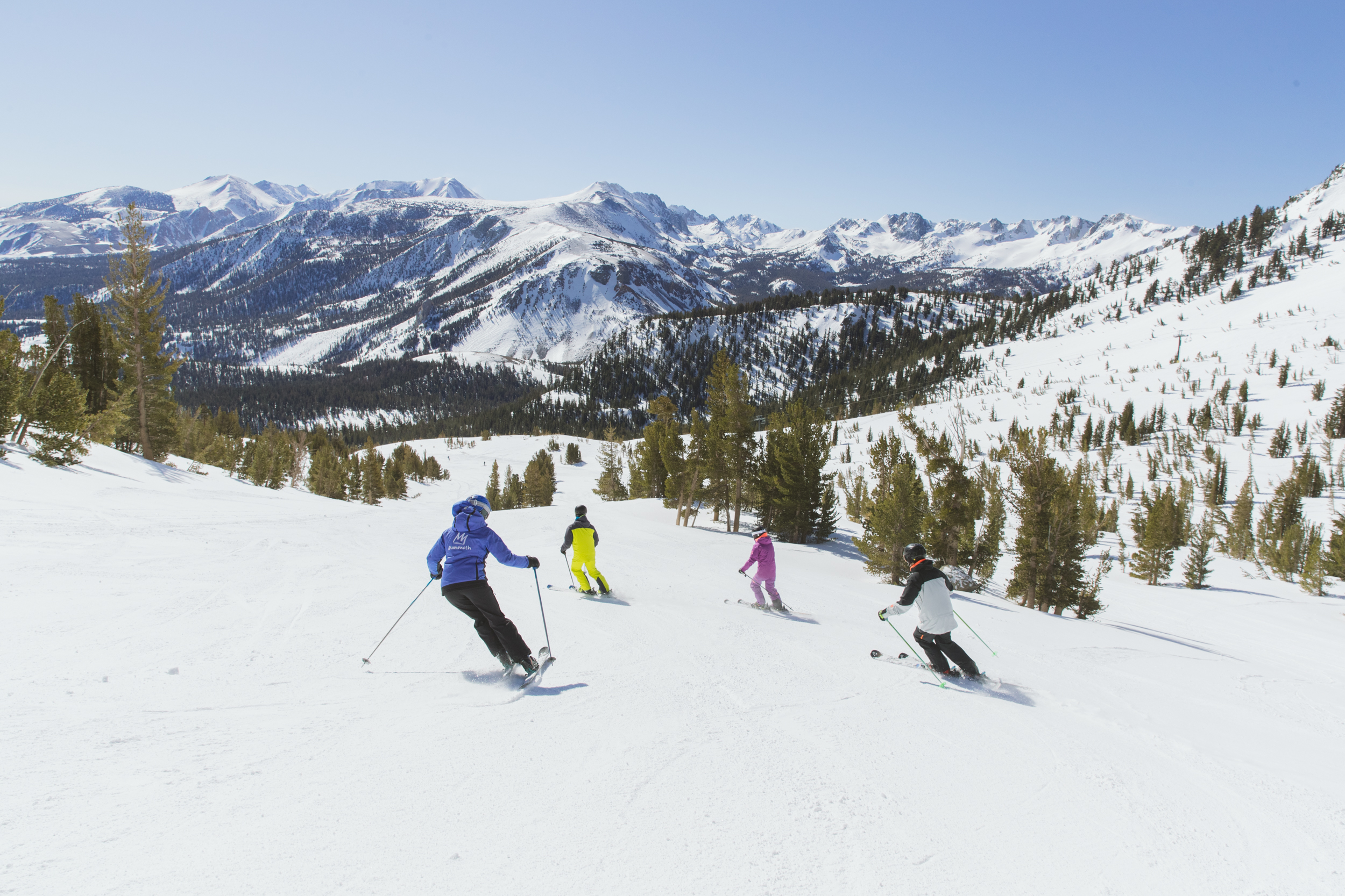 Mammoth MountIn Ski School on a snowy mountain